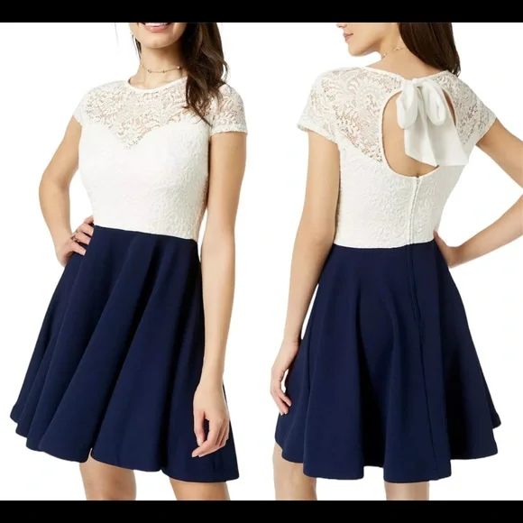 slim fit dress slacks Trixxi Juniors' Woven Tie-Back Fit & Flare Dress MSRP $49 – DGFOutlet main image 1